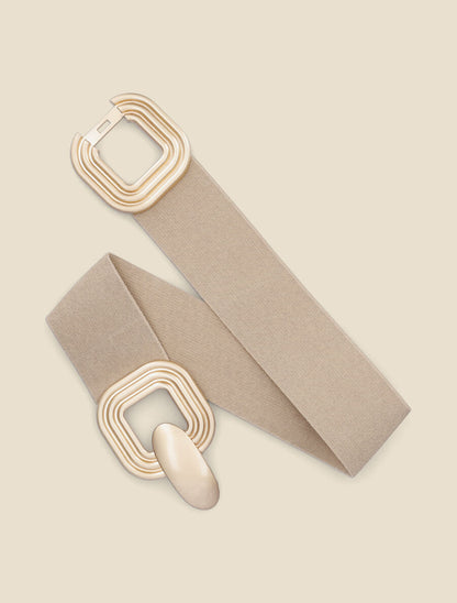 Ceinture élastiquée à boucle carrées en métal brossé - Taupe - 1