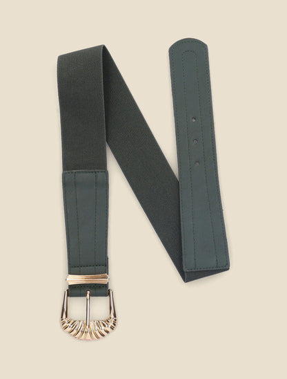 Ceinture bi-matière à boucle style coquillage - Vert - 1
