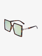 Lunettes carrées oversize à détail métallique - Léopard/rose - 1