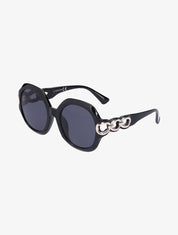 Lunettes rondes oversize à branches stylisées - Noir - 2