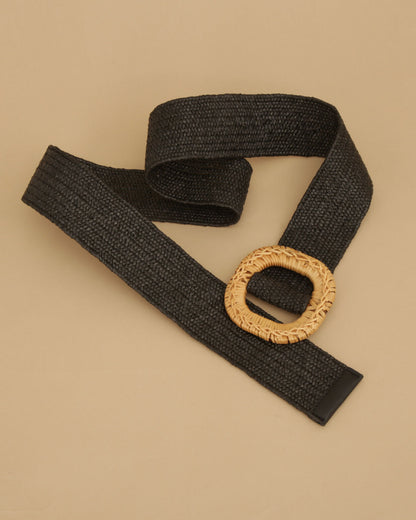 Ceinture à boucle en raphia - Noir - 1