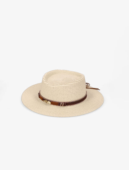Canotier à galon en simili style aztèque - Beige - 1