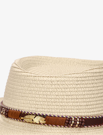Canotier à galon en simili style aztèque - Beige - 2