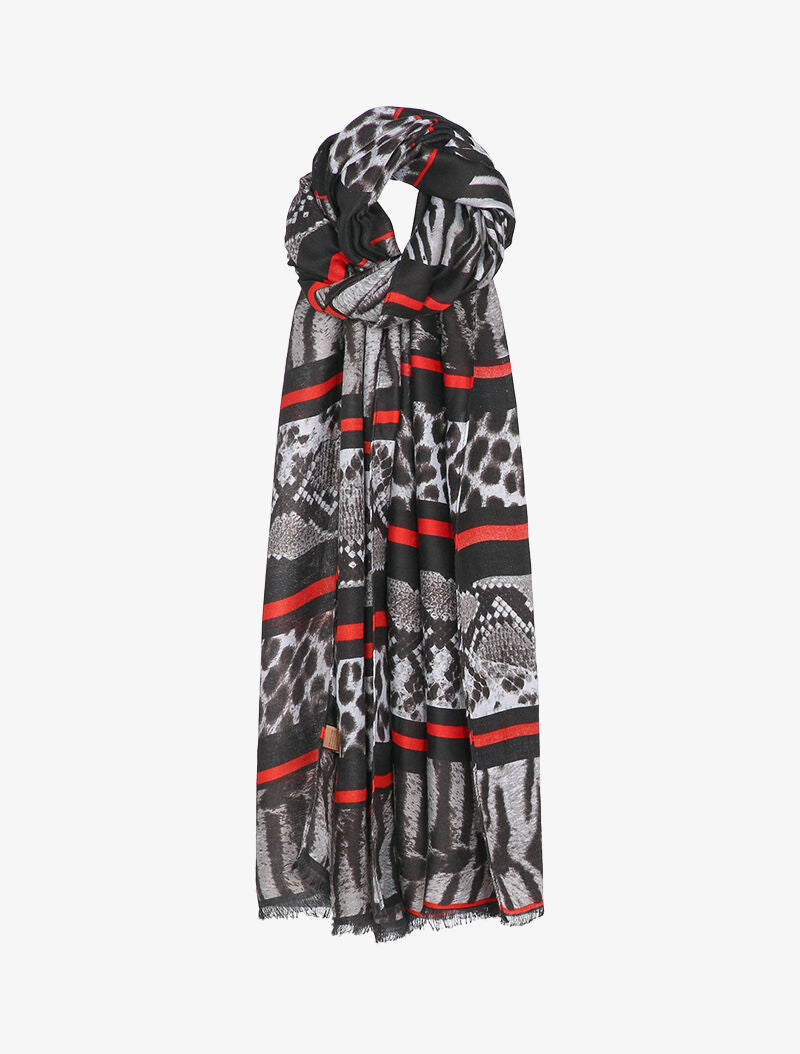 Foulard à rayures contrastantes et imprimé animal - Noir - 1