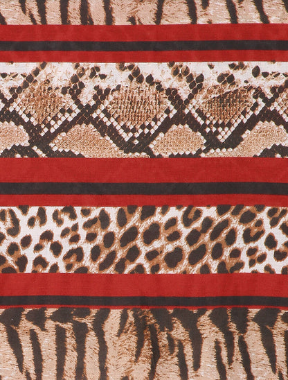 Foulard à rayures contrastantes et imprimé animal - Rouge - 2