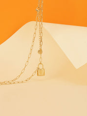 Collier en maille à pendentif cadenas - Or - 1