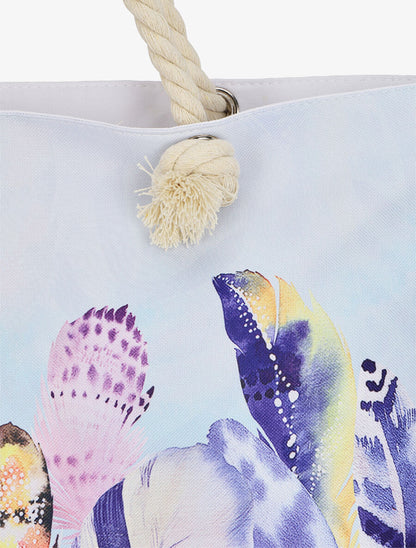 Sac de plage imprimé plumes - Bleu - 3