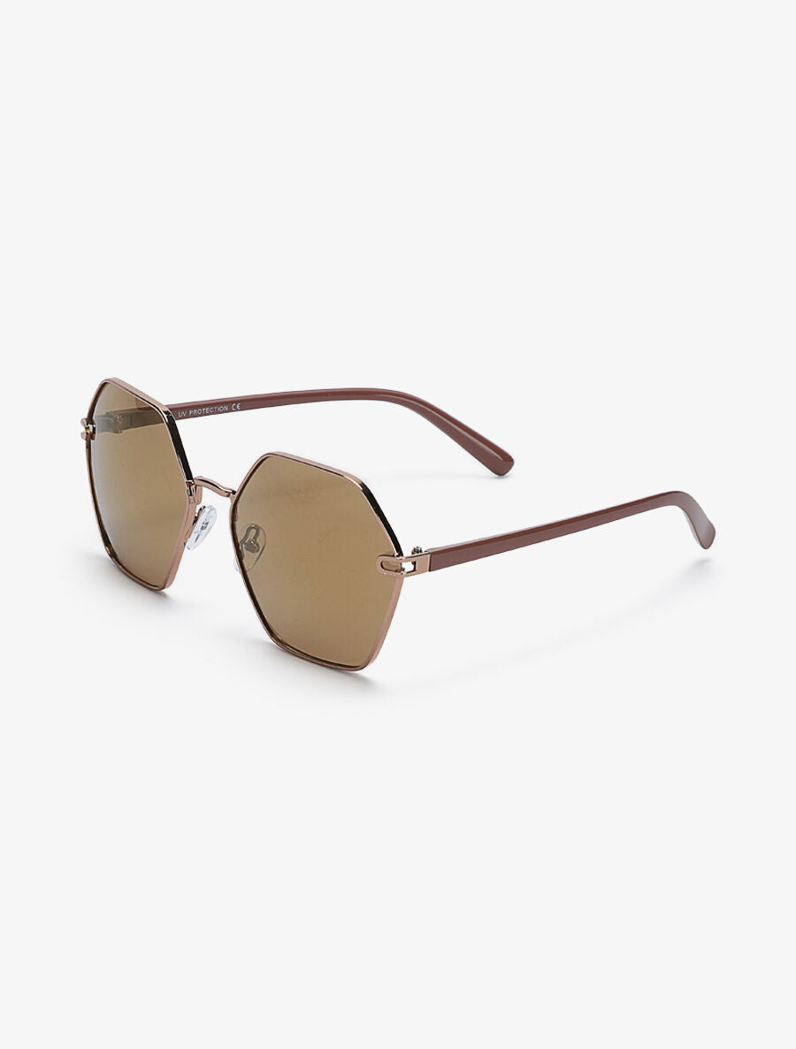 Lunettes de soleil octogonales overzise - Marron/doré - 2