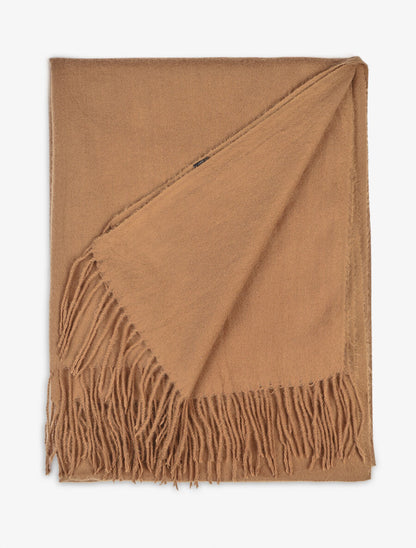 Echarpe en laine mélangée à franges - Camel - 2