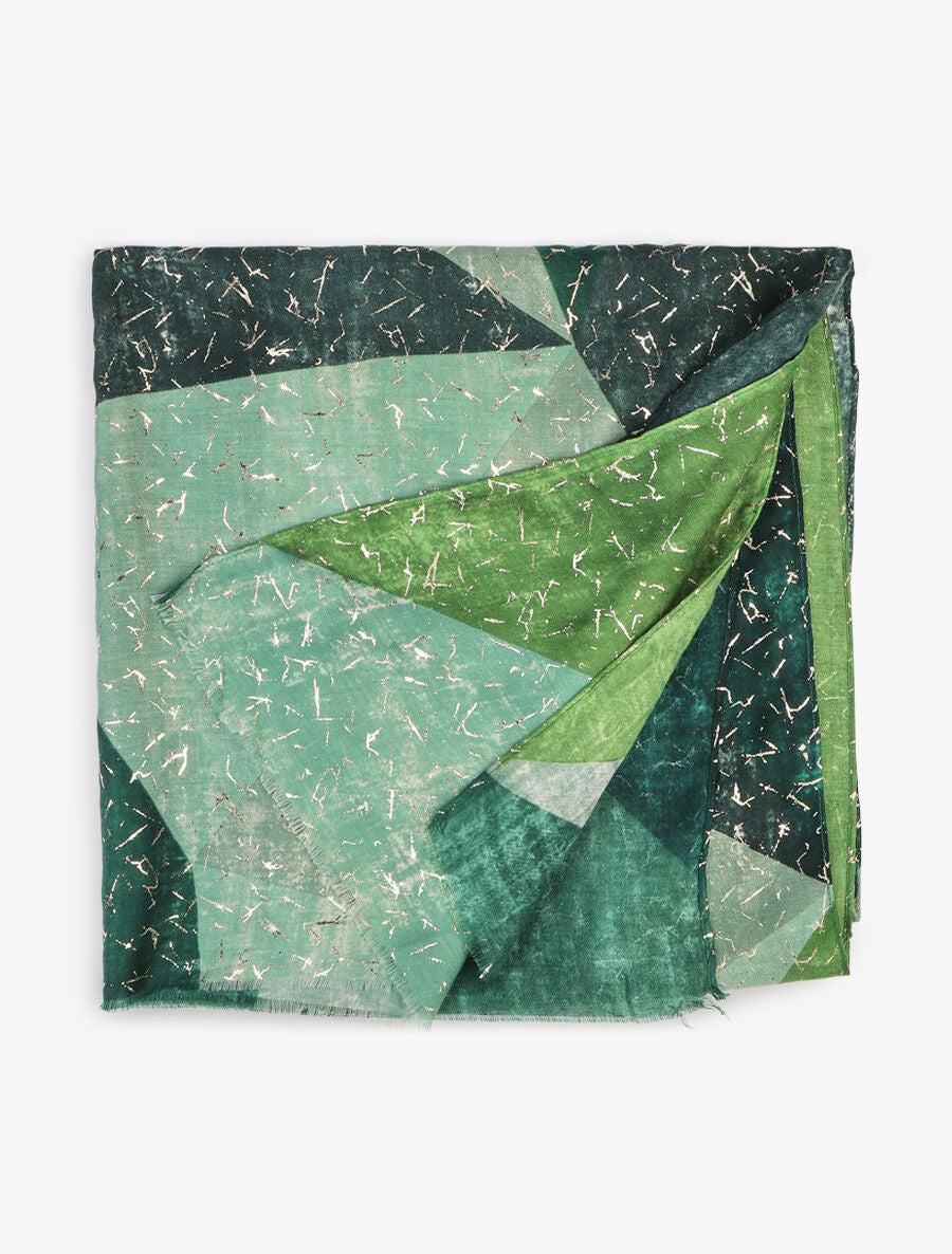 Echarpe à imprimé géométrique à détail irisé - Vert - 2