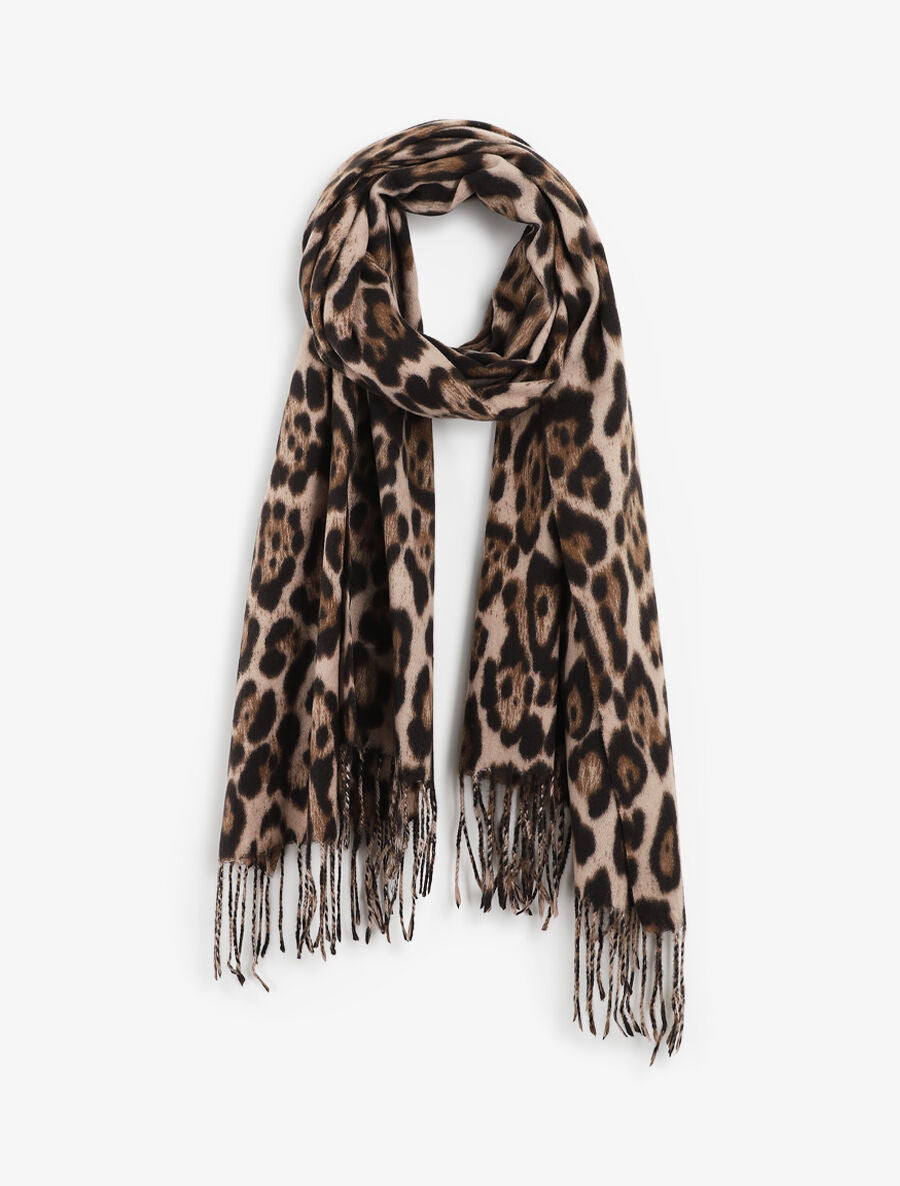 Echarpe en laine mélangée à imprimé léopard - Beige - 1
