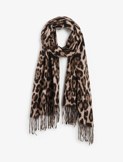 Echarpe en laine mélangée à imprimé léopard - Beige - 1