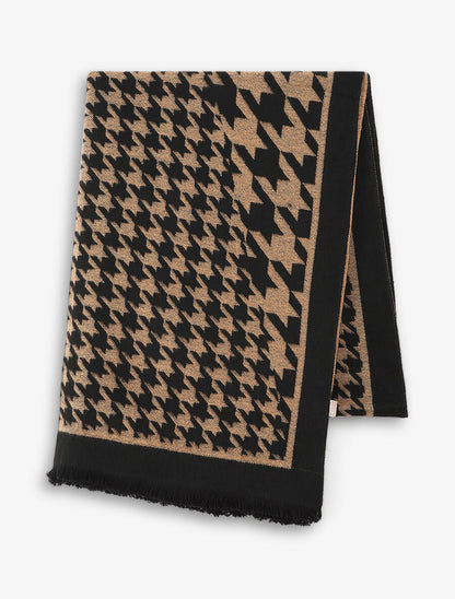 Echarpe en laine mélangée imprimé pied de poule - Beige - 2