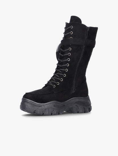 Boots hautes en suédine à pochette - Noir - 3