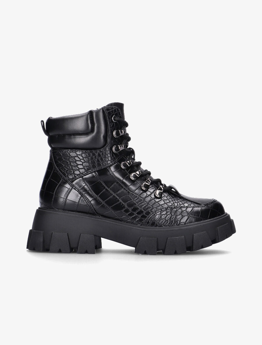 Boots grunge effet croco à semelle stylisée - Noir - 1