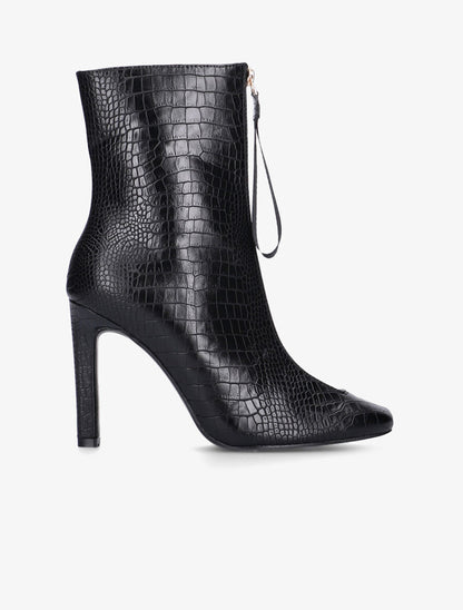 Bottines effet croco à talon haut - Noir - 1