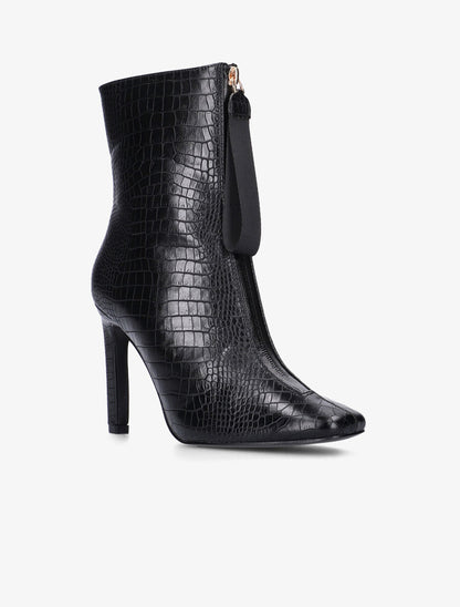 Bottines effet croco à talon haut - Noir - 2