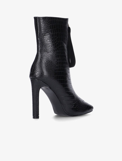 Bottines effet croco à talon haut - Noir - 4