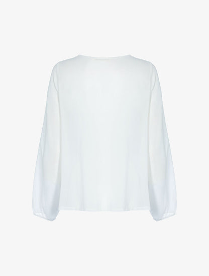 Blouse à décolleté dentelle et avant gaufré - blanc - 2