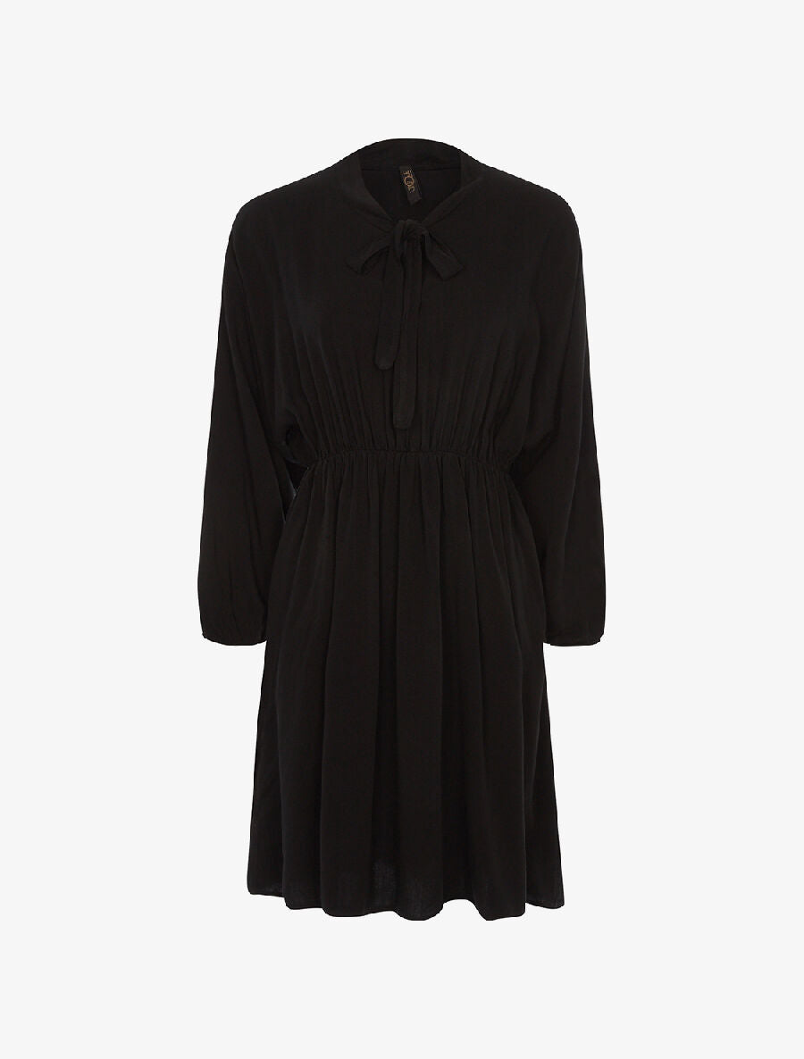 Robe cintrée col à nouer - noir - 1