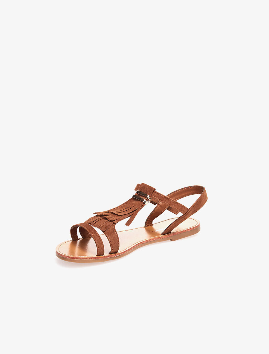 Nu-pieds lanières à franges - camel - 3