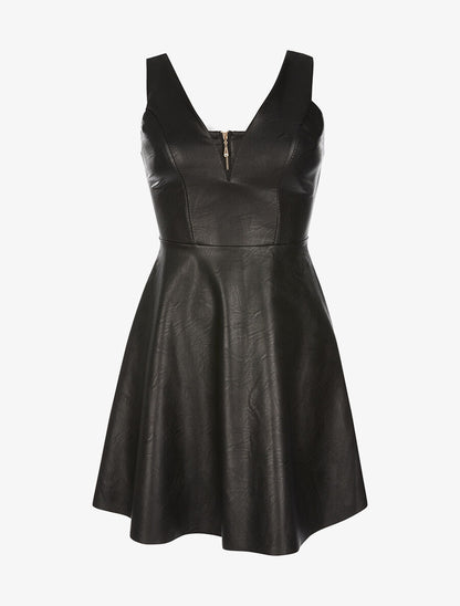 Robe évasée en simili - noir - 1