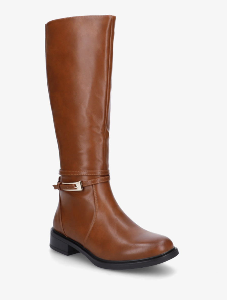 Bottes en simili à boucle rectangulaire - Camel - 2