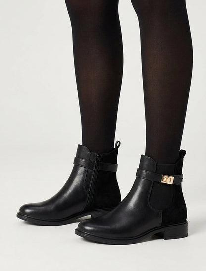 Botines lisas con contrafuerte de ante - Negro