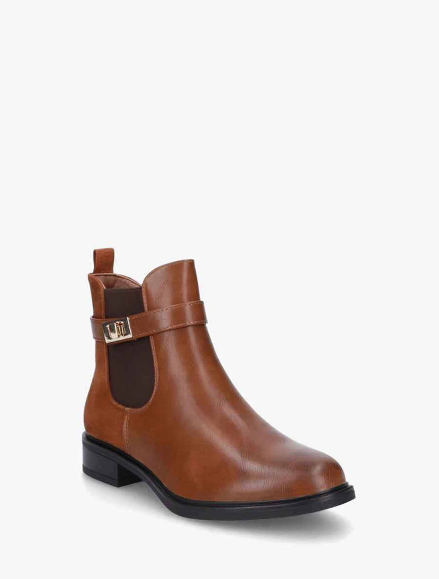 Bottines unies à contrefort en suédine - Camel - 2