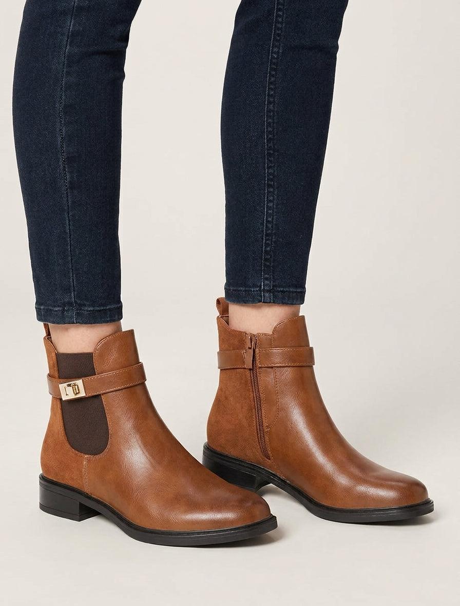 Botines lisas con contrafuerte de ante - Camello
