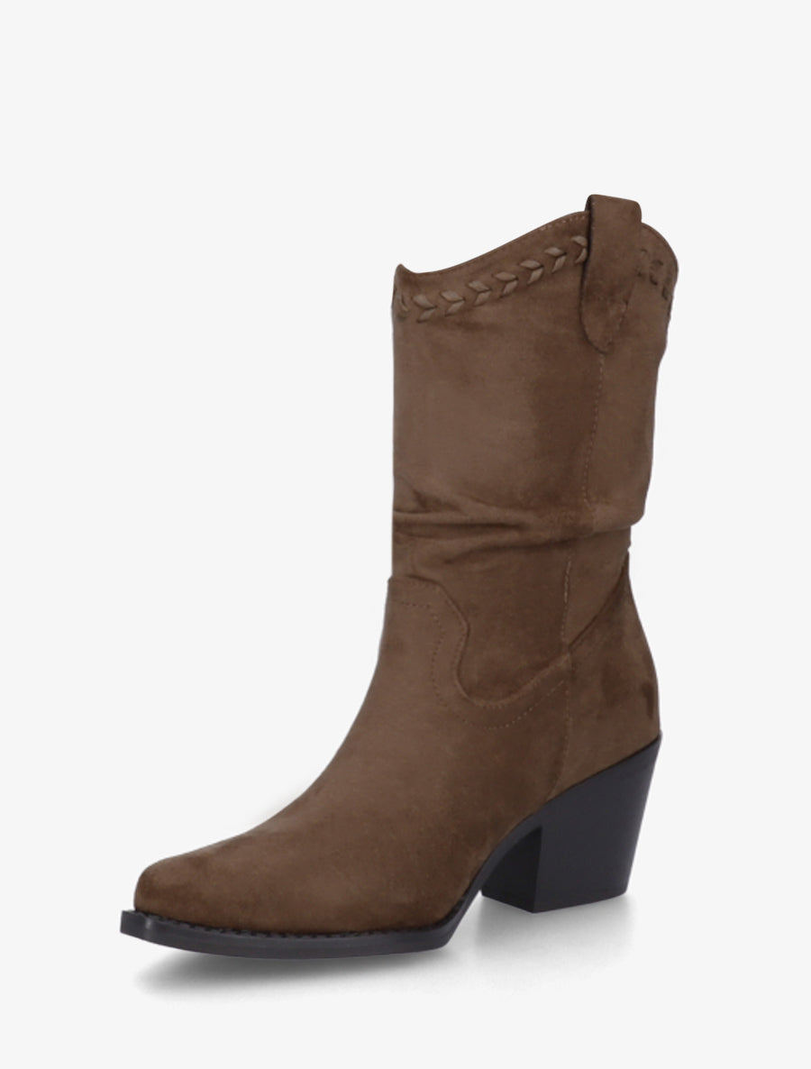 Bottines plissées en suédine - Marron - 3