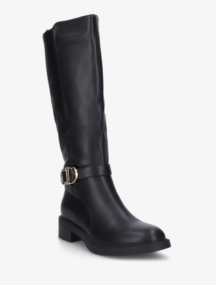 Bottes en simili à boucle et bouts ronds - Noir - 2