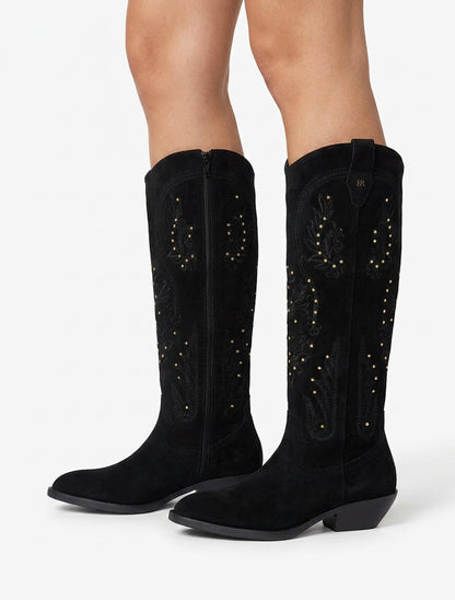 Botas de ante estilo vaquero con tachuelas - Negro