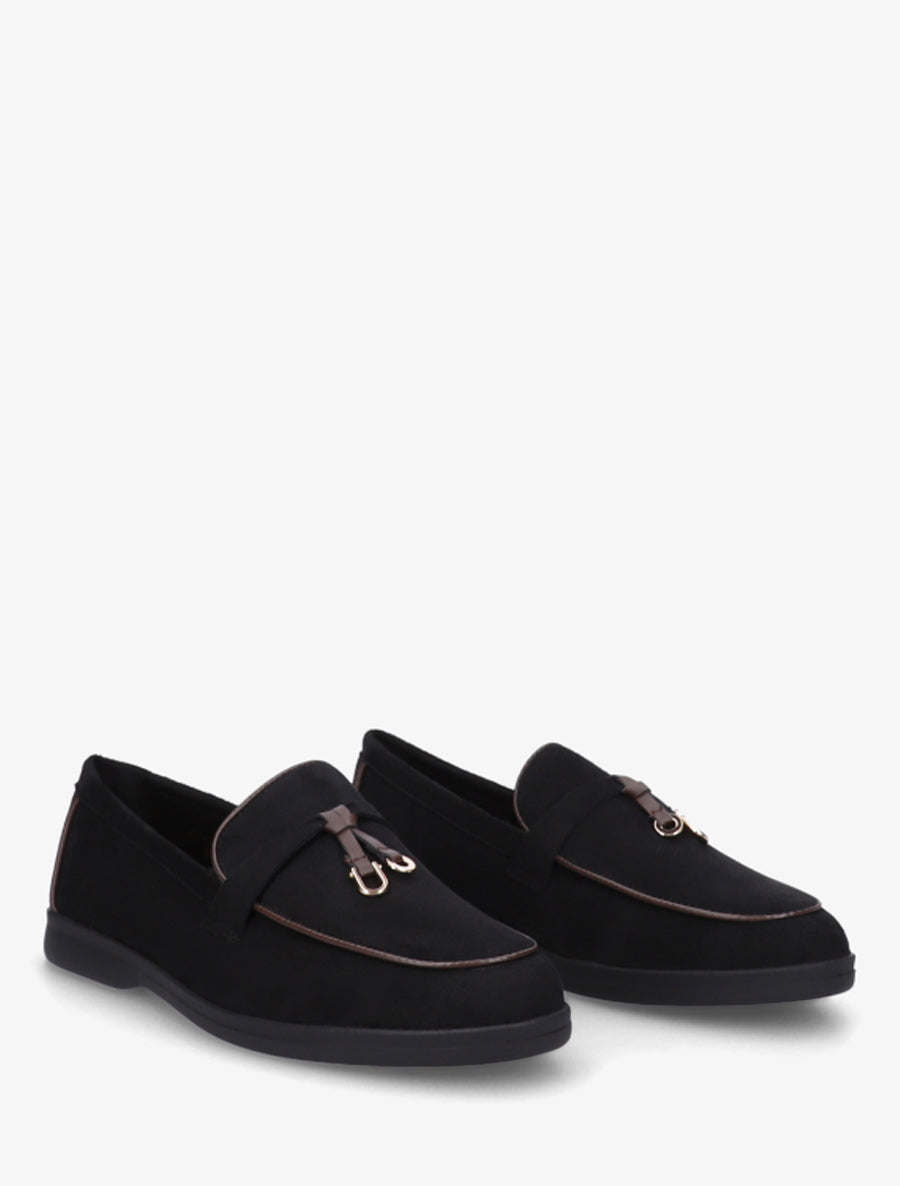 Mocassins en suédine à boucle décorative - Noir - 4