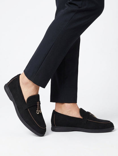 Mocasines de ante con hebilla decorativa - Negro