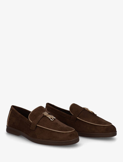 Mocassins en suédine à boucle décorative - Marron - 4