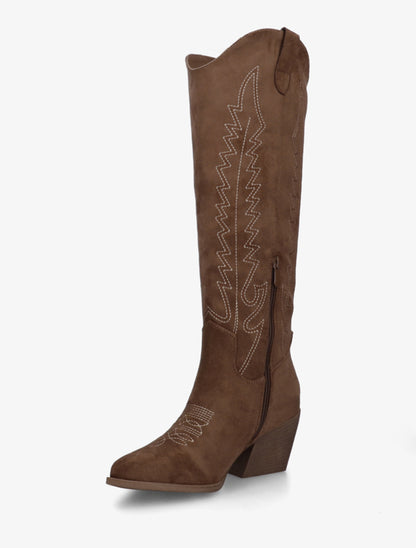 Bottes style santiags en suédine - Marron - 3