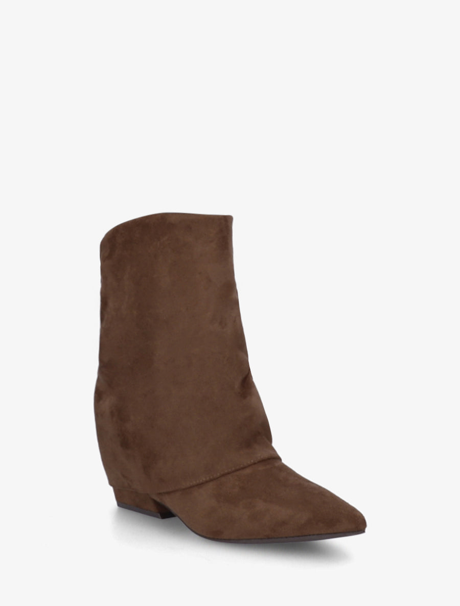 Bottines en suédine effet froncé à bouts pointus - Marron - 2