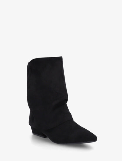Bottines en suédine effet froncé à bouts pointus - Noir - 2