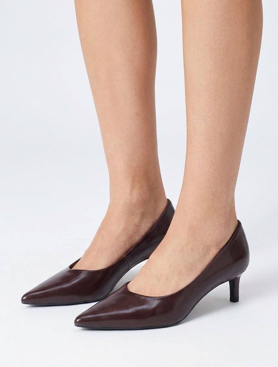Zapatos de tacón en imitación y puntas puntiagudas - Color vino