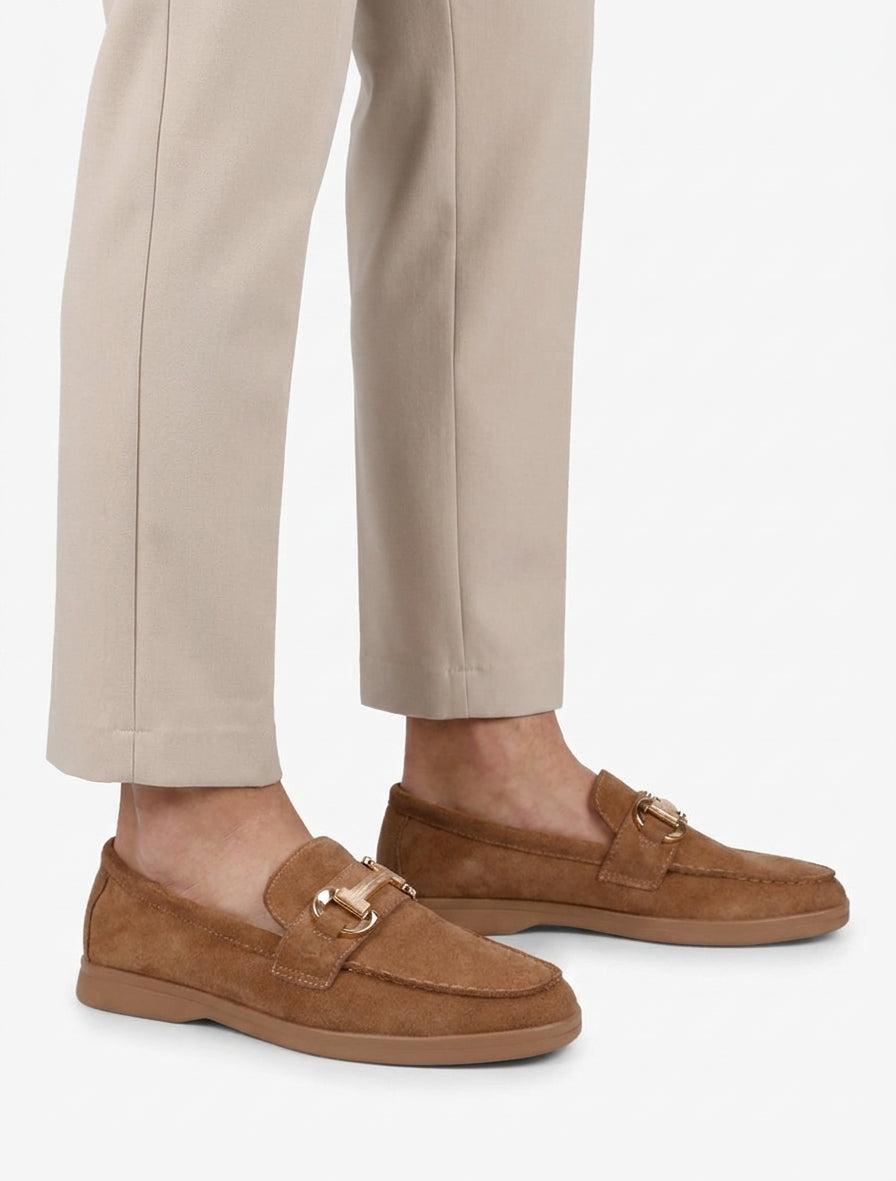 Mocasines lisos de antelina - Camello