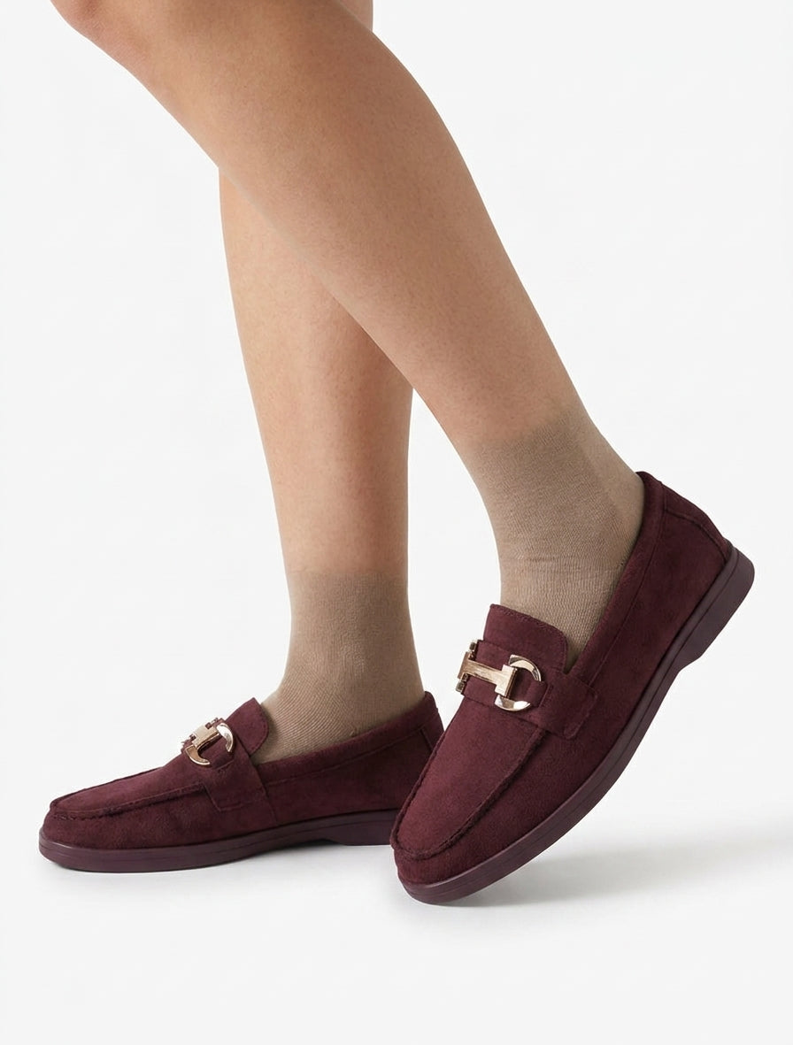 Mocasines lisos de antelina - Color vino