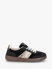 Sneakers à empiècement velours et semelle texturée - Noir - 1