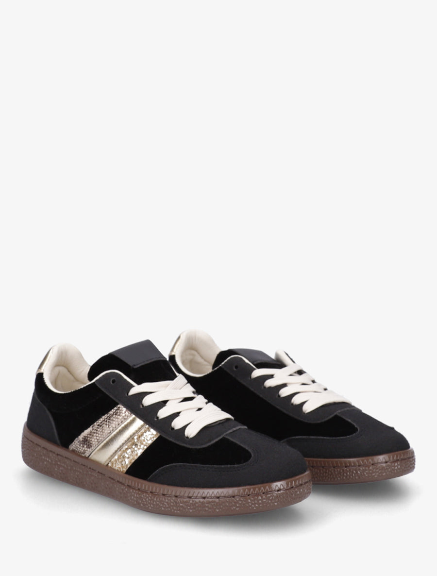 Sneakers à empiècement velours et semelle texturée - Noir - 4
