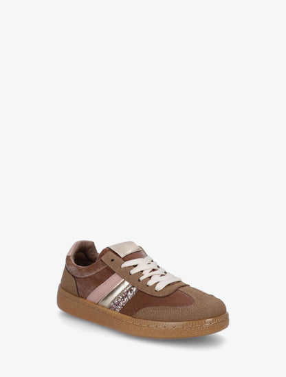 Sneakers à empiècement velours et semelle texturée - Marron - 2