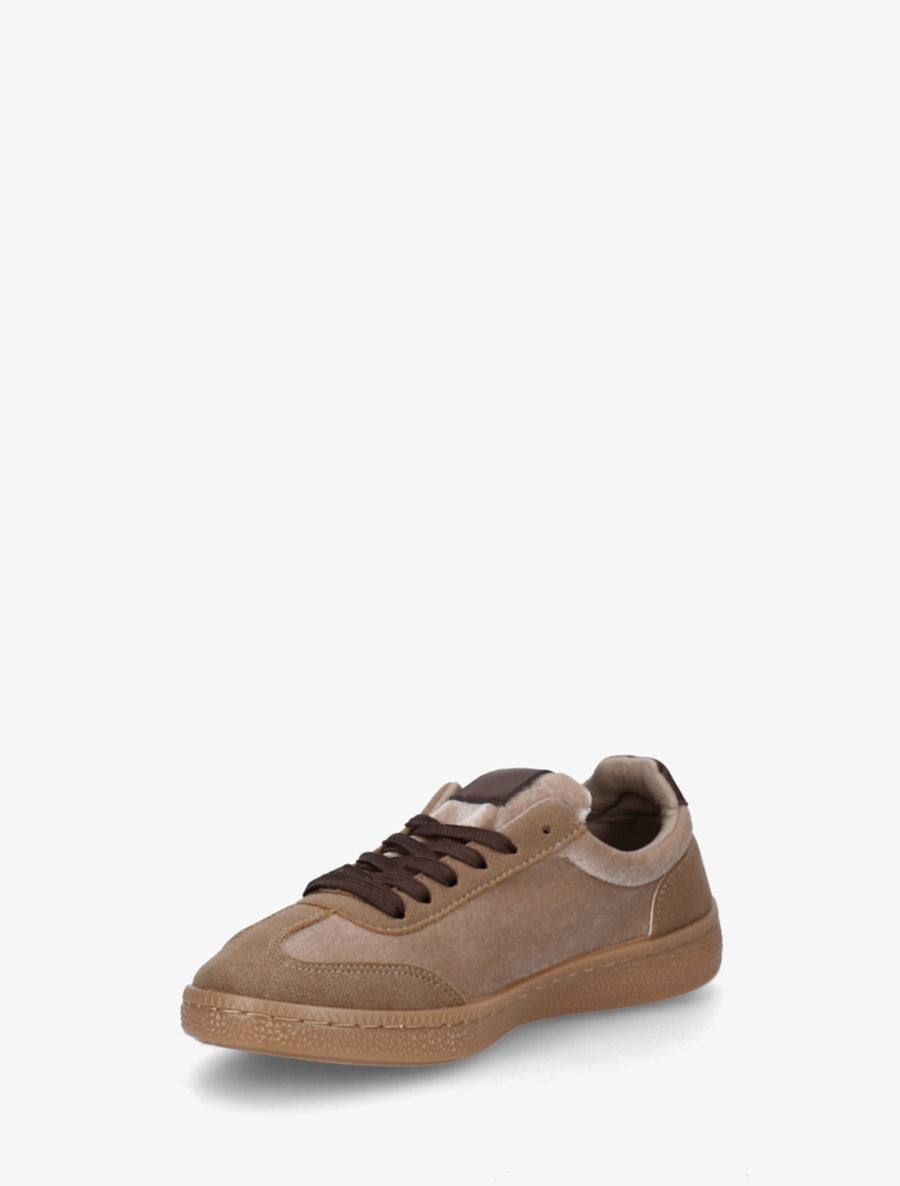 Sneakers à empiècement velours et semelle texturée - Taupe - 3