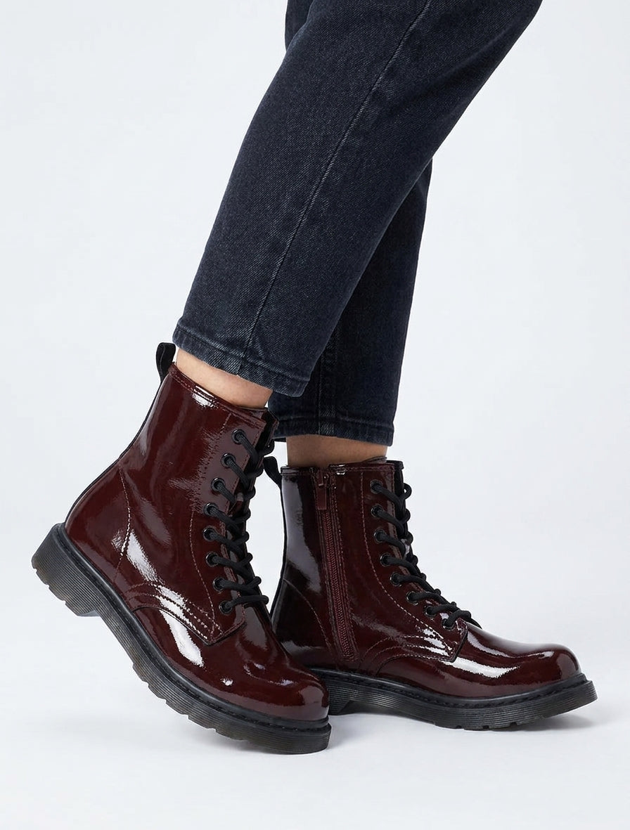 Botines de charol con cordones - Burdeos