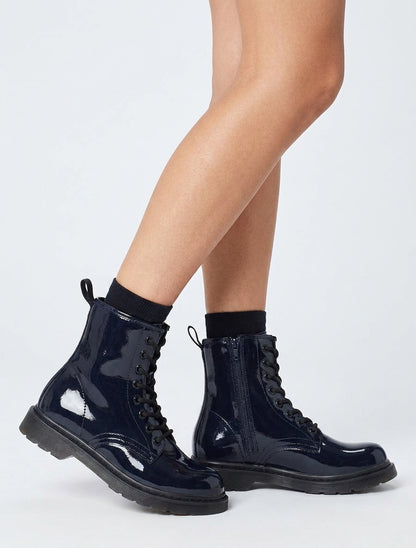 Botines de charol con cordones - Azul noche