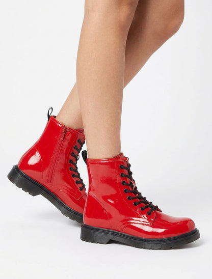 Botines de charol con cordones - Rojo