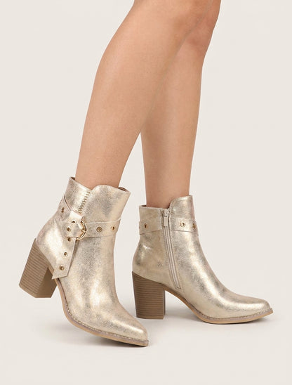 Botines nacaradas con correas - Oro